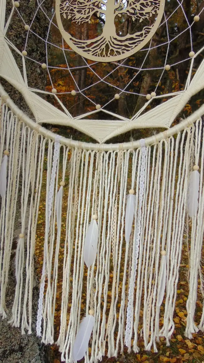 Attrape-rêves Géant Blanc avec Arbre de vie en bois