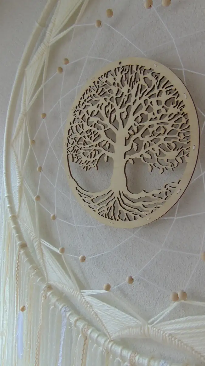 Attrape-rêves Géant Blanc avec Arbre de vie en bois