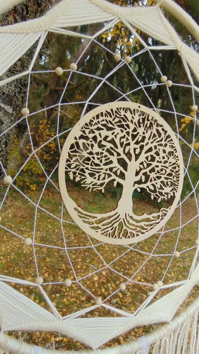 Attrape-rêves Géant Blanc avec Arbre de vie en bois