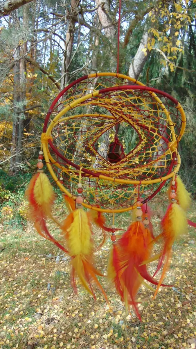 Attrape-rêves 3D aux couleurs du feu – Œil du Tigre brut, Agate & Cornaline