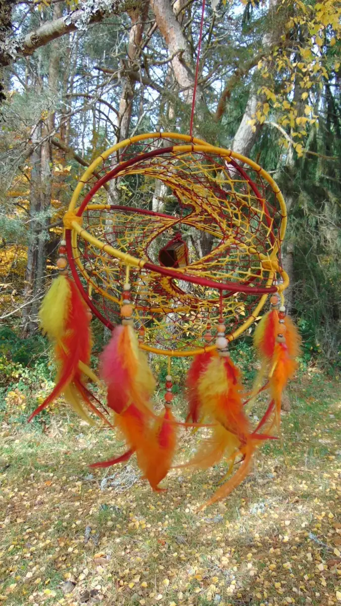 Attrape-rêves 3D aux couleurs du feu – Œil du Tigre brut, Agate & Cornaline