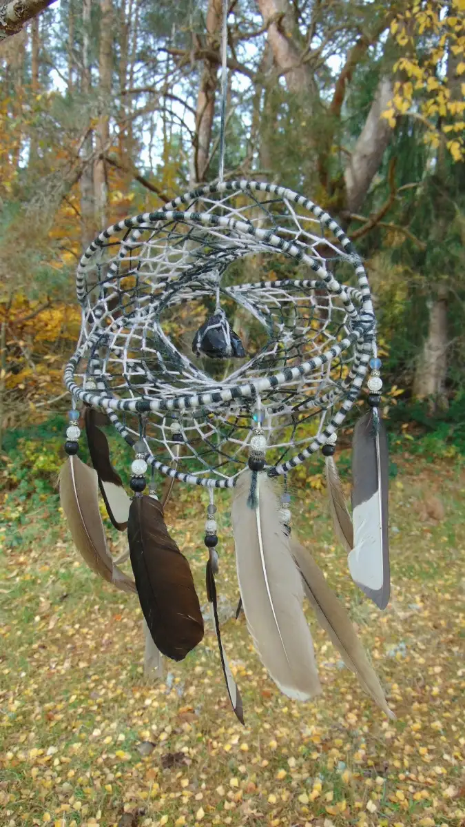 grand attrape-rêves 3D Onyx, noir blanc gris