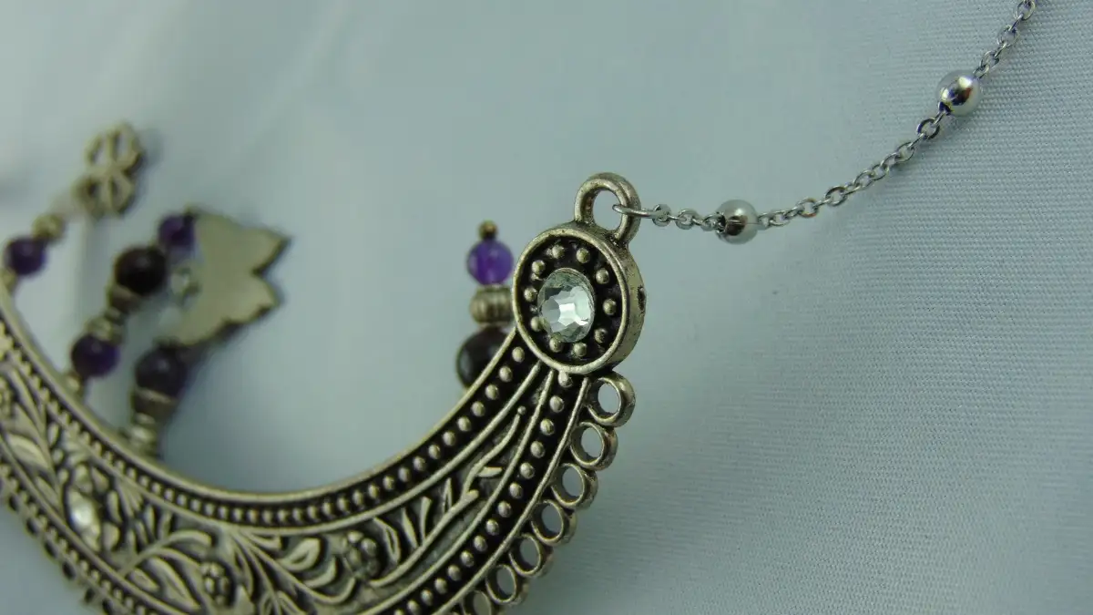 Collier imposant Papillon & Trèfle - Oeil du tigre rouge, Quartz & Améthyste