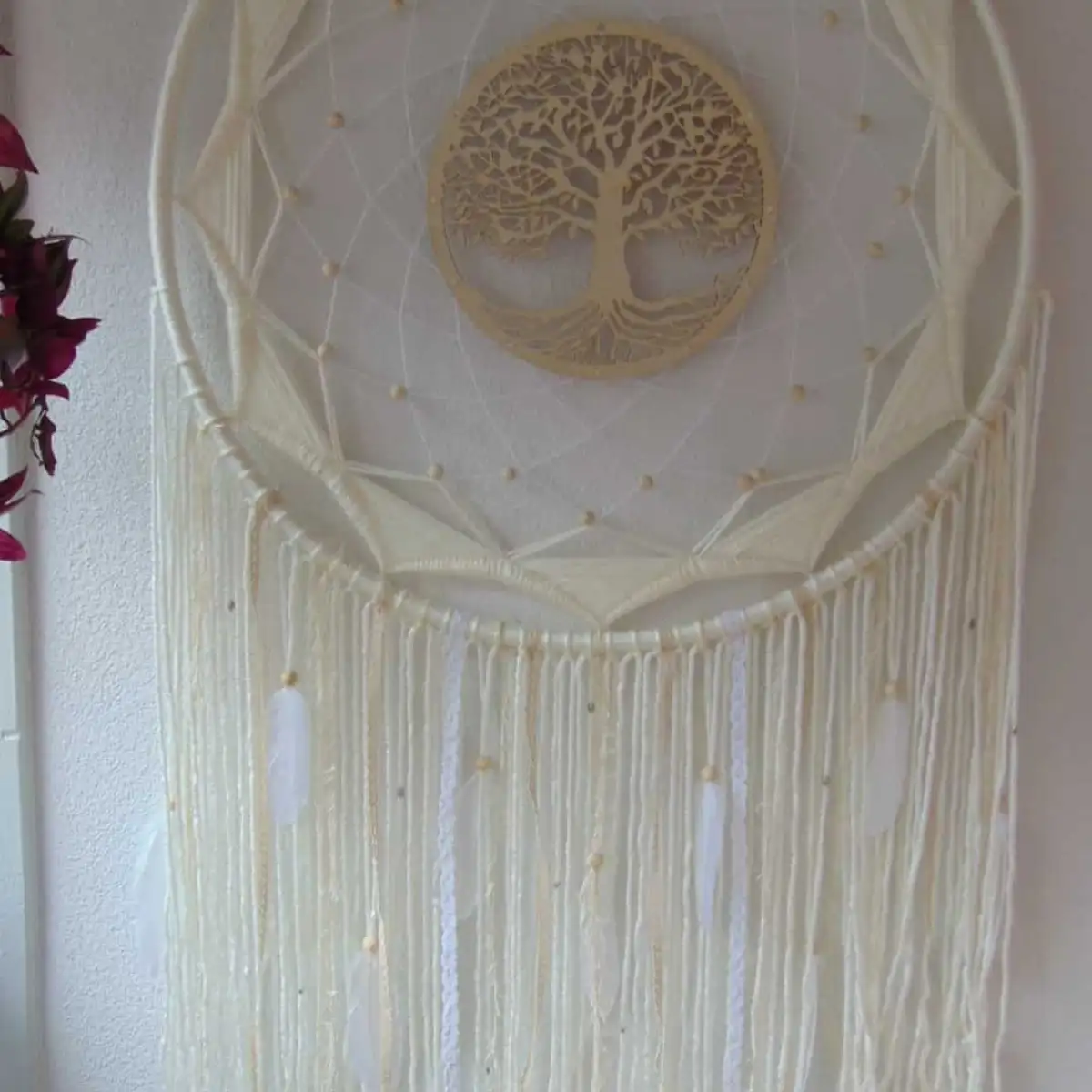 Attrape-rêves Géant Blanc avec Arbre de vie en bois