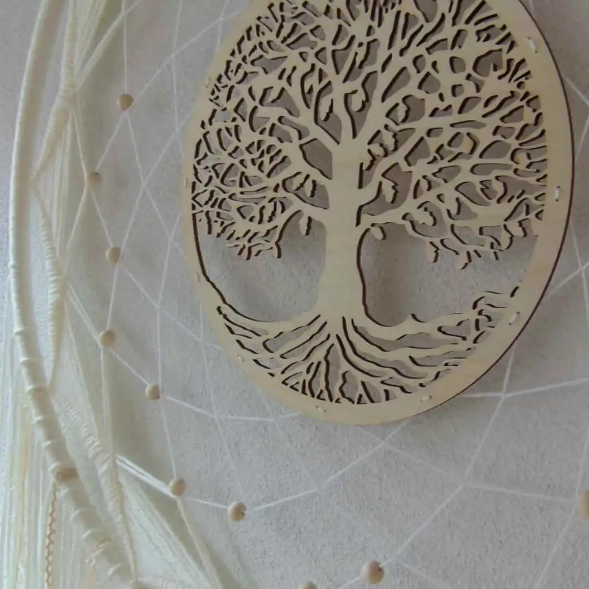 Attrape-rêves Géant Blanc avec Arbre de vie en bois